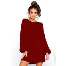 2019 Spring And Autumn New Solid Color Round Neck Long-sleeved Sexy Knit Sweater Dress Bottoming Shirt Women's Clothing 2024 - buy cheap