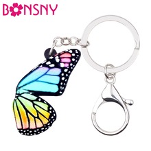 Bonsny Acrylic Half Colorful Wing Butterfly Key Chains Keychains Rings Fashion Insect Jewelry For Women Girls Bag Purse Charms 2024 - buy cheap