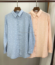 Camisa estampada de bolinhas e seda, blusa feminina azul/rosa de primavera e verão 2019 2024 - compre barato