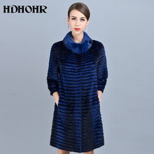 Hdhohr 2021 casacos de pele de vison de alta qualidade, casacos modernos de pele de vison natural, casacos femininos para inverno, quentes, longos e genuínos 2024 - compre barato