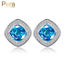 Pera New Arrival Silver Color Jewelry Trendy Big Square Cut Light Blue Austrian Crystal Women Earrings With Cubic Zircons E194 2024 - buy cheap