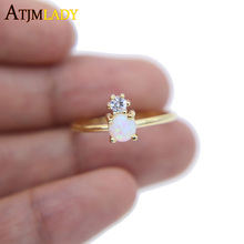 high quality prong setting two stone clear cz White fire opal size 6 7 8 fashion thin band gold filled delicate girl women ring 2024 - buy cheap