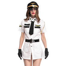 Black White Women Pilot Costumes Sexy Female Make Up Party Dress Fancy Uniform Stewardess Cosplay Suit Halloween Costumes 2024 - buy cheap