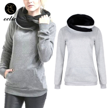 Conjunto deportivo de Invierno para Mujer, sudadera Ulzzang de cuello alto con capucha, jersey con bolsillo de canguro plano liso, 2021 2024 - compra barato