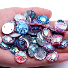 16mm 40pcs Sew On Round Cabochons Surface Resin Rhinestones AB Colors 2 Holes Flatback Crafts Jewelry Making Garment Decorations 2024 - buy cheap