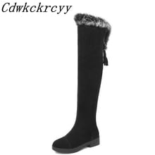 Botas de mujer otoño e invierno nuevo estilo cabeza redonda botas de ante sobre la rodilla cachemir mantener calientes botas de nieve talla 34-43 2024 - compra barato