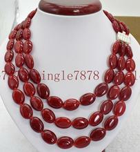 Colar oval vermelho rubi com pedras preciosas, 3 fileiras de 13x18mm, 17-19 polegadas 2024 - compre barato