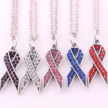 New Arrival Vintage Style Alloy Antique breast cancer ribbon  charm link chain necklace 2024 - buy cheap