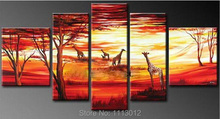 Red Yellow Tree Giraffe Oil Painting On Canvas 5 pcs Set Home Abstract Wall Art Decoration Modern Picture For Living Room Sale 2024 - buy cheap
