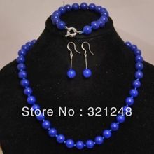 Envío gratuito Nuevo 2014 DIY nuevo 12mm lapislázuli collar 18 "7,5 pulsera" pendientes MY1392 2024 - compra barato