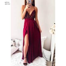 Burgundy Chiffon Evening Dress Long Robe De Soiree Sexy V Neck Prom Gown Cross Backless Formal Dress Cheap Gold Evening Dress 2024 - buy cheap