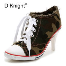 2018 Women Pumps Shoes Fashion Lace Up Platform Shoes Female Sexy High-heeled Shoes Leisure Denim Canvas Shoes Club High Heels 2024 - buy cheap