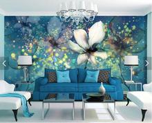 Пользовательские 3D фрески, прозрачный красивый цветок мечты под синим бликом papel де parede, гостиная диван ТВ спальня обои 2024 - купить недорого