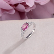 Fine Jewelry Sterling Silver Rings For Women Natural Gemstone 8*6mm Pink Topaz Oval Adjustable Ring White Gold Plated R-TO018 2024 - buy cheap
