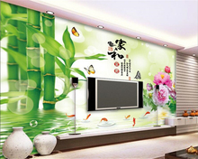 Beibehand-papel de parede personalizado, sala de estar, quarto, mural, bambu, peônia, plano de fundo, tv, mural, foto, papel de parede 2024 - compre barato