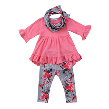 Conjunto de ropa para bebé niña, camiseta de manga larga con volantes, pantalones de malla, diadema, otoño 2024 - compra barato