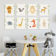 Cartoon Lion Giraffe Squirrel Rabbit Fox Nordic Posters And Prints Wall Art Canvas Painting Animal Wall Pictures Kids Room Decor 2024 - buy cheap