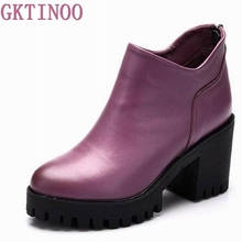 GKTINOO Autumn spring female ankle boots with cut outs square heels round toe platform soft genuine leather women fashion boots 2024 - buy cheap
