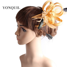 Women Sinamay Wedding Fascinator Headwear Feather Occasion Show Bride Hair Accessories Ladies Millinery Cocktail Hats MYQ106 2024 - buy cheap