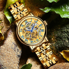 BINGER Luxury Gold Automatic Watches Skeleton Fashion Business Watch  Men Mechanical Wristwatch Full Steel relogio masculino 2024 - купить недорого