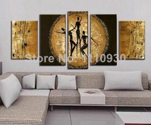 Free shipping100% Handpainted 5 piece modern abstract oil paintings on canvas wall art Yellow Sun Dance pictures for living room 2024 - buy cheap