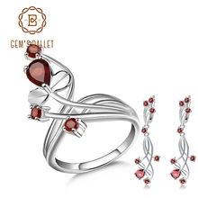 GEM'S BALLET Natural Red Garnet Gemstone Flowers Jewelry Sets Genuine 925 Sterling Silver Earrings Ring Set For Women Wedding 2024 - buy cheap