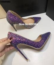 VINAPOBO Fashion Slip-on Stiletto High Heel Summer Women Pumps Party Wedding Shoes Lady Pump Shiny Sequined High Heels Purple 2024 - buy cheap