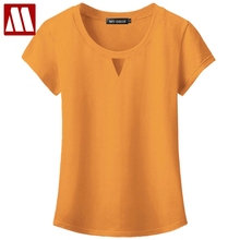 Ladies Fashion Choker Neck Tees Casual Women Solid T shirts 2022 Summer Elegant Tops Black Short Sleeve V Neck Cut Out Tee Shirt 2024 - buy cheap