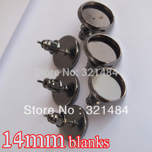 Gunmetal-pendientes de cabujones de 14mm para mujer, accesorio de ajuste de camafeo, postes en blanco con topes, joyería artesanal, color negro, 200 Uds. 2024 - compra barato