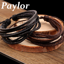Paylor/хит продаж, модные ювелирные изделия ручной работы, многослойный кожаный плетеный веревочный браслет, мужские панк браслеты и браслеты для женщин 2024 - купить недорого