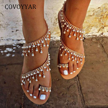 COVOYYAR-Sandalias planas con perlas bohemias para mujer, calzado de playa, Gladiador, para verano, WSS364, 2021 2024 - compra barato