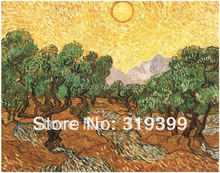 Vincent Van Gogh Oil Painting reproduction on linen canvas,Olive Trees with Yellow Sky and Sun ,100%handmade, Free Shipping 2024 - buy cheap