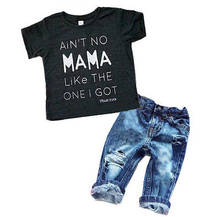 Одежда для новорожденных, Одежда для новорожденных, одежда для маленьких мальчиков, футболка для малышей + рваные джинсы, джинсовые штаны, комплект одежды 2024 - купить недорого