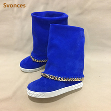 Winter Fashion Height Increasing Lady Boots Blue Luxury Platform High Heels Wedge Shoes Suede Leather Brand Womens Casual Shoes 2024 - buy cheap