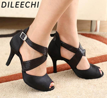 DILEECHI Brand Black Satin Snake Print PU Latin dance shoes Women's Spot soft outsole Ballroom dancing shoes Waltz Salsa shoes 2024 - buy cheap