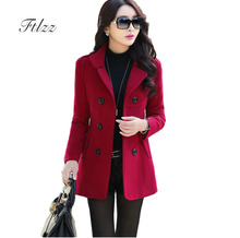 Cheap Autumn Winter Coats New Fashion Women Medium Long  Wool Coat Double-breasted Turn-down Collar Woolen Woolen Overcoat 2024 - buy cheap