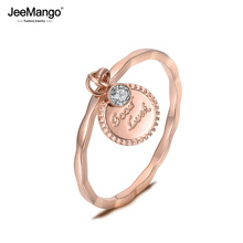 Jeemango anel de aço inoxidável rosa cor de ouro aaa zircon forma sinusoide anel pendurar "boa sorte" moeda presente de natal halka jr18143 2024 - compre barato
