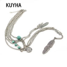 Fashion Bohemian Tribal Necklaces Bead Feather Pendant Statement Link Tassel Necklaces Women Metal Ethnic Choker Jewelry 2024 - buy cheap