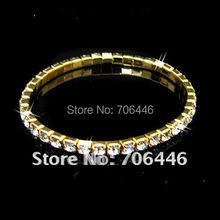 Gold Tone Single Row Rhinestone Crystal Diamante Wedding Bracelets Free Shipping 2024 - buy cheap