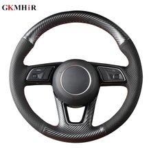 GKMHiR DIY Anti-Slip Hand-stitched Black Carbon Fiber Leather Car Steering Wheel Cover For AUDI A1 A3 A4 A5 A7 2024 - buy cheap
