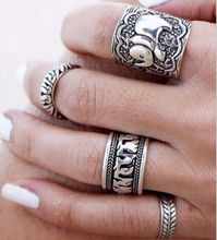 4Pcs/set Vintage Unique Carved Antique Elephant Totem Leaf Lucky Rings for Women Boho Beach Rings Set Jewelry 2024 - buy cheap