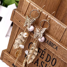 Fringe Tassel Earrings Gold Butterfly Leaf Pearl Drop big Jewellery Long Earrings For Women Earings Fashion Jewelry 2017 2024 - buy cheap