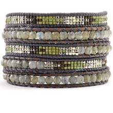 Lotus mann labradorite parquet Army Green knitted 5 wrap self-shade bracelet 2024 - buy cheap