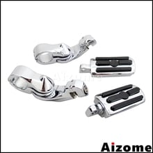 Chrome motocicleta ângulo curto 1-1/4 "guarda motor da estrada 1.25" kit de montagem pé apoios peg para harley touring dyna softail 2024 - compre barato