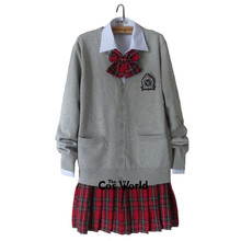 Uniforme escolar japonês jk, uniforme de inverno, cinza, gola em v, vermelho, xadrez, saia plissada, trajes 2024 - compre barato