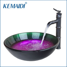 KEMAIDI Bathroom Faucets Hand Painted Wash Basin Round Tempered Glass Vessel Sink&Oil Rubbed Bronze Faucet Glass Sink Set Water 2024 - buy cheap