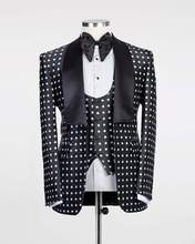 Newest One Button Black Polka Dot Groom Tuxedos Shawl Lapel Groomsmen Mens Wedding Prom Suits (Jacket+Pants+Vest+Tie) 2024 - buy cheap