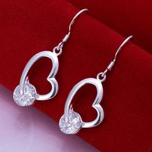 Fashion silver plated Earring for Women 925 jewelry silver plated For Women Inlaid Heart Earrings E150 /UEFNTVKVE150 2024 - buy cheap