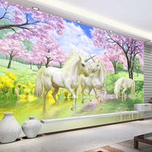 Настенные 3D-обои на заказ, Настенные обои с изображением белых лошадей, цветущих вишни, фона для телевизора, для детской, спальни, гостиной 2024 - купить недорого