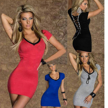 Fashion Women Sexy Bodycon Sheath Dress Lace Up Back Mini Bandage Dress Deep V Vestido Night Party Dress Clubwear 4 Colors 2024 - buy cheap